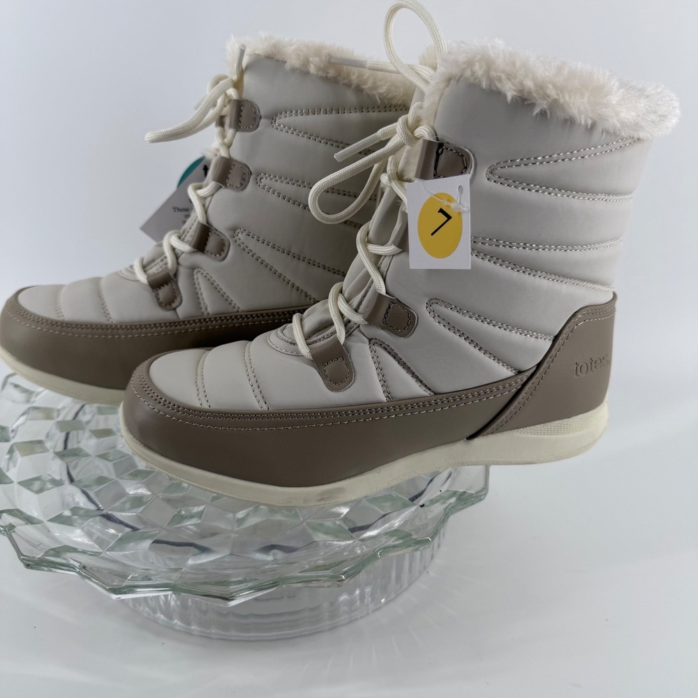 Totes Waterproof Insulated Winter Sno Boot Women Size 7 Cream Tan Faux Fur Lined - Picture 4 of 16